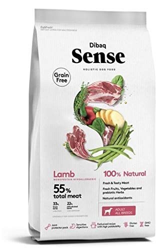 Dibaq Sense Grain Free Adulto Cordero, 2 kg. Alimento 100% Natural monoproteico para perros adultos.