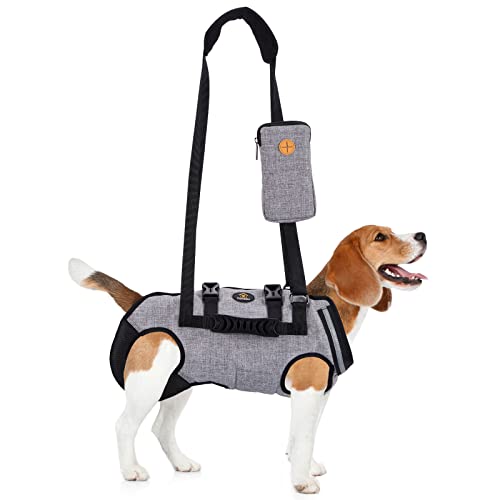 Ownpets - Arnés de Elevación para Perros Pequeños, Arnés de Cuerpo Entero, Arnes de Transporte para Perros con Correa para El Hombro, Transpirables, Suave, Impermeable, Ajustable, Gris, L