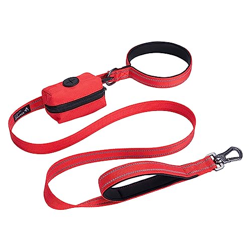 Excellent Elite Spanker Correa para Perros con 2 Asas, Correa de adiestramiento para Perros con 2 Costuras Reflectantes, Correa para Perros con dispensador de Bolsas para excrementos （Red）