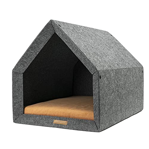 Rexproduct Pethome caseta ecológica, caseta para Perros, Cama para Perros, Gatos, Resistente a mordeduras y arañazos, Buena insonorización tamaño S (60x42x43cm) Gris Oscuro y Naranja