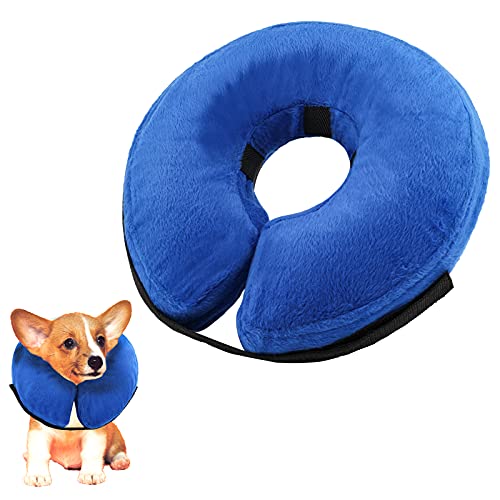 KINBOM Inflable Suave Collar de Rosquilla para Perros y Gatos Después de la Cirugía, Prevenir Mascotas por Tocar Heridas (Azul, Algodón)