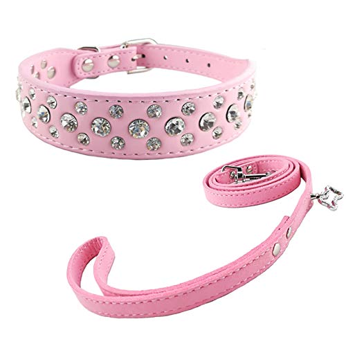 Newtensina Collar de Perro de Moda y Conjunto de Plomo Collar de Cachorros de Bling Collar de Perro Lindo Diamante con Correas