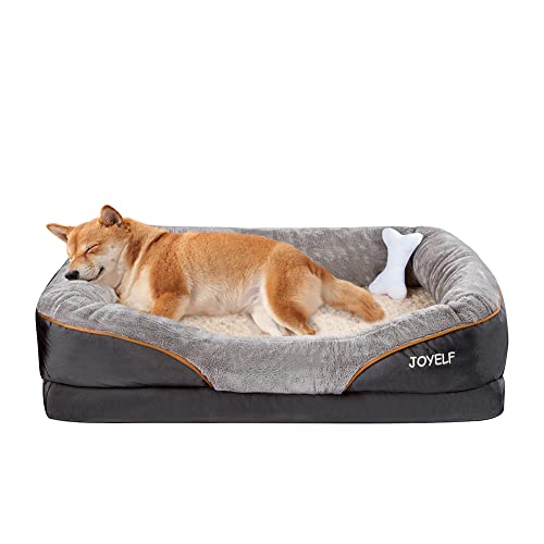 JOYELF Large Cama de Espuma viscoelástica para Perros, Cama ortopédica para Perros y sofá con Funda extraíble Lavable y Juguetes chirriadores como Regalo