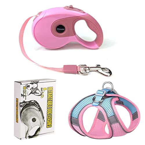 Winzasber Correa Perro Extensible, Arneses Tipo Chaleco, Cinta Flexible para Adiestramiento y Paseo (Rosa, 3 Metros)