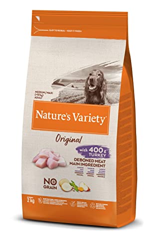 Nature's Variety Original No Grain, Pienso para Perros Adultos Medianos y grandes, Sin cereales, con Pavo deshuesado, 2kg