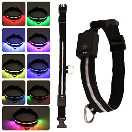 Firulab Collares de perro iluminados recargables – Collares impermeables para mascotas para perros luces de seguridad nocturnas | Collar LED brillante para perro con metal D, alta visibilidad