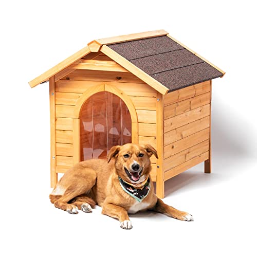 Caseta para Perro de Madera Rex - Negro- Casa de Madera para Perros en Madera certificada FSC® para Patio, Jardines y terraza, Ideal para Perros medianos a Grande con Puerta para Proteger del frío