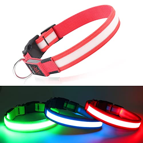 Collares Luminosos Para Perros, DQGHQME Collar Luminoso Perro de Mascota, Collar Luz Perro USB Recargable y Impermeable, 3 Modos Collar LED Perro Tamaño Ajustable Para Perros Pequeños/Medianos/Grandes