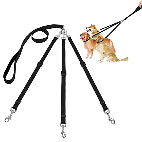 Cuerda de Tracción para Perros, 3 En 1 Perro Correas, Correa de Acoplamiento de Perro, Correa para Perros de 3 Vías, 3 en 1 Correa para Perro, Desmontable Ajustable 53-88cm, para 1/2/3 Perros