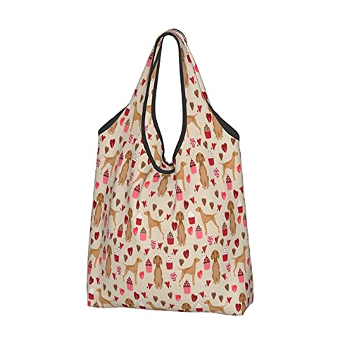 Bolsos de compras para mujeres Bolsos de hombro plegables reutilizables Bolsos de comestibles-Vizsla Día de San Valentín Amor Mejor diseño de perros Arena