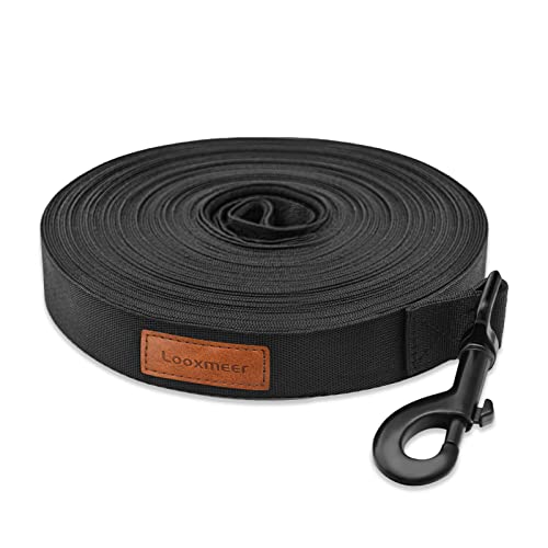 Looxmeer Correa Perro Adiestramiento, 3m / 5m / 7m / 10m / 15m / 20m / 25m / 30m, Correa Perros Larga, Cuerda para Perros, Correa Resistente para Camping Paseo, Negro