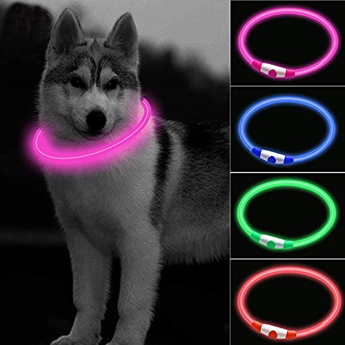 Easing Collar de perro LED, recargable por USB, ajustable, corte a tamaño, colores ultra brillantes, collar de luz brillante para perros, batería de litio recargable USB, visibilidad nocturna y