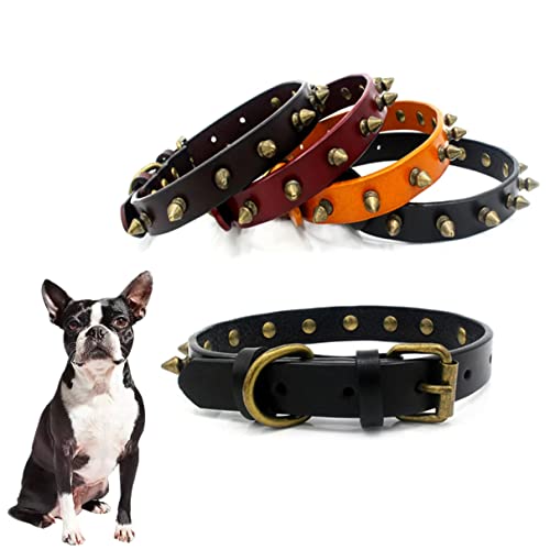 Collares de perro con pinchos, correa para el cuello de cuero para cachorros, lindo collar punk, remaches duraderos, con hebilla ajustable para perros pequeños, medianos y grandes, negro, M