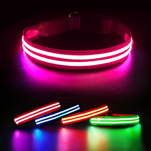 Collar Luminoso Perro Impermeable, Collar Led Perro Recargable, Intermitente Collar de Perro con Luz 3 Modos de Iluminación Súper Brillante Ajustable para Perros Pequeños Medianos Grandes - Rosa S