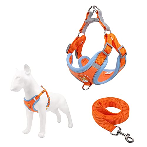 Arnes Perro ​Pequeño ,Arnés para Perro Antitirones,Arnés Pecho Perro y Transpirable con Líneas Reflectantes,Chaleco Acolchado Ajustable para Perros Medianos Pequeño(Naranja)