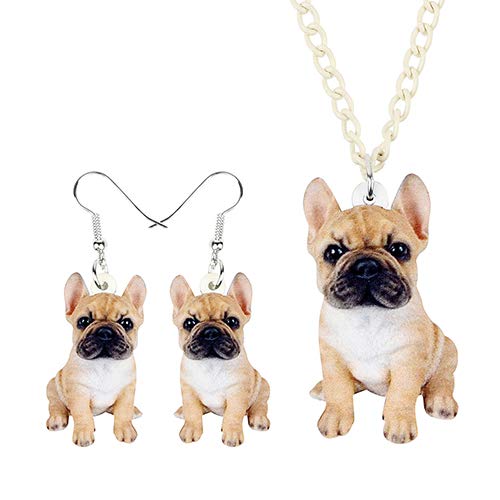 AdronQ®  Conjunto de Joyas de acrílico Collar de Perro Bulldog Pendientes Collar Moda Animal Colgante para Mujeres Niñas Accesorios