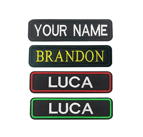 Brillina Parches de nombre personalizados, 2 piezas Etiqueta de nombre bordada personalizada para chaquetas Mochilas Parches de arnés para perros/10 x 2,54 cm