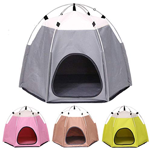 KingbeefLIU Casa De Mascotas Al Aire Libre Interior Portátil Plegable Lavable Linda Tienda De Campaña para Mascotas para Perros Pequeños Gatos Café Claro