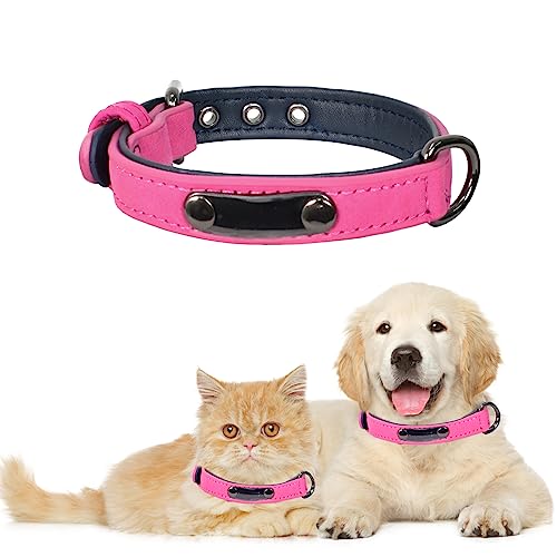 Collar Perro, Collar de Perro de Cuero Suave Acolchado, Collare de Perro en Piel Ajustables Resistentes, con Placa Personalizada, para Perros Pequeños(Cuello de 25-31 cm), Rojo