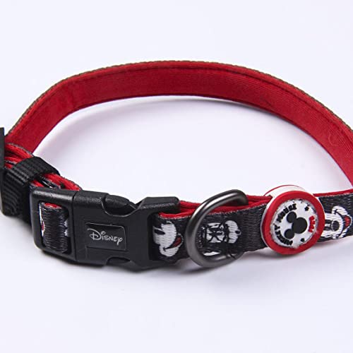 Collar Premium para Perros de Mickey Mouse - Color Negro y Rojo - Talla M-L - Cierre Rápido de Click - Detalles en 3D - Collar de Perro Elaborado en Poliéster - Producto Original Diseñado en España