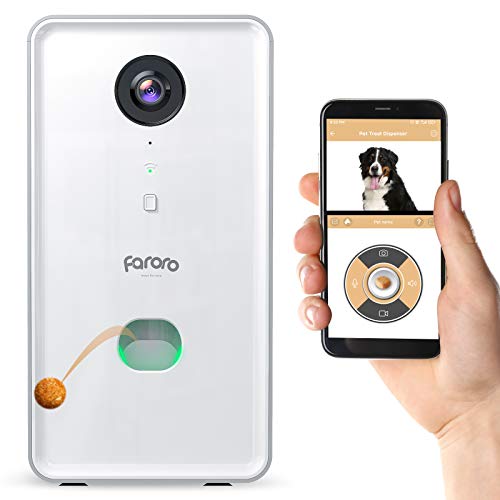 Faroro Cámara para Perros, 1080P Full HD 2.4G WiFi Cámara para Mascotas con Lanzamiento de golosinas, Audio bidireccional, visión Nocturna, Seguimiento de Movimiento y Alarma de Movimiento