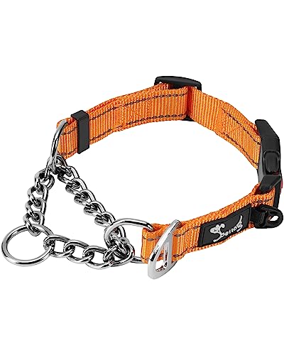 PETTOM Collar para Perros Ajustable Reflectante Nylon Acolchado Resistente Suave Martingale Collar con Metal, Hebilla de Seguridad para Perro Mediano Grande Cachorro para Correr Entrenamiento Naranja