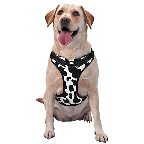 HABXNJF Arnés para perro, arnés reflectante ajustable con estampado de vaca blanca y negra, chaleco para mascotas para perros pequeños, medianos y grandes