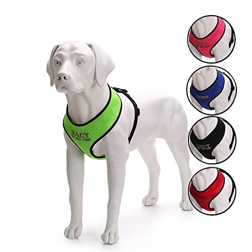 Oncpcare - Arnés de perro con nombre, bordado con número de teléfono para mascotas, collar de identificación personalizado de malla suave acolchado para perros