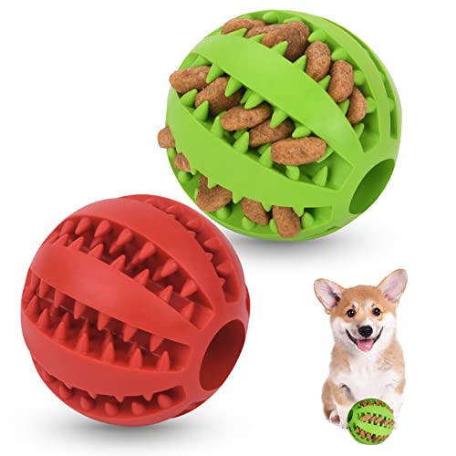 flintronic 2pcs Pelota de Caucho Natural para Perros, Pelota Duradera para Comedero de Perros, Juguete para Limpieza de Dientes de Perro, Juguetes Interactivos para Perros(5 cm)