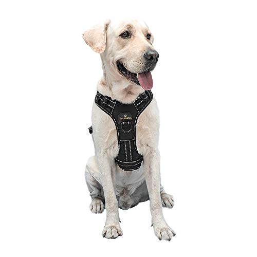 Arnes Perro Antitirones Pequeño Mediano Grande Arnés Pecho Perros Coche con Control de Manija y Linea Reflectante, Ajustable Cómodo Acolchado Arnes Chaleco Perro para Adiesreamiento(Negro, L)