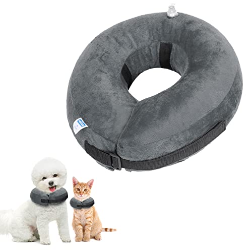 Nobleza - Collar de Recuperación Inflable para Perro Gato, Ajustable Collar Isabelino para Mascotas, Inflable Collar de Protección para Gatos Perros Recuperación de Cirugía o Heridas, Gris(S)