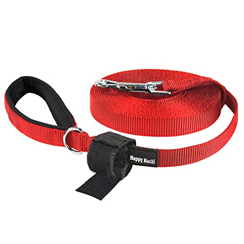 PETTOM Correa Perro Adiestramiento 15m Larga Grandes Medianos con Mango Suave Acolchado Antideslizante No es Fácil de Anudar Resistente a Masticar Nylon (Rojo,L)