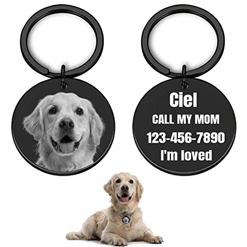 Buaodam Personalizada Etiquetas de Identificación para Mascotas de Acero Inoxidable Grabado Frontal y Trasero con Fotos y Texto,Chapa de Identificación Personalizada para Collar Perro Gato Mascota