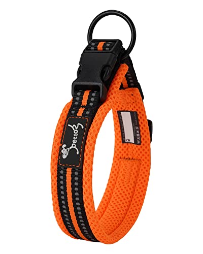 PETTOM Collar para Perros Gatos Pequeños Grandes Medianos Reflectante Suave Acolchado Impermeable Ajustable Transpirable con Etiqueta de Nombre para Caminar Correr Trekking Entrenamiento Naranja, XL