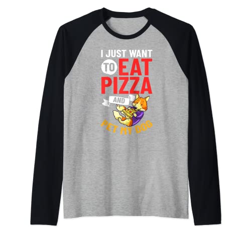 Pizza Perro Comer a domicilio Pizzeria Cachorros italianos Camiseta Manga Raglan