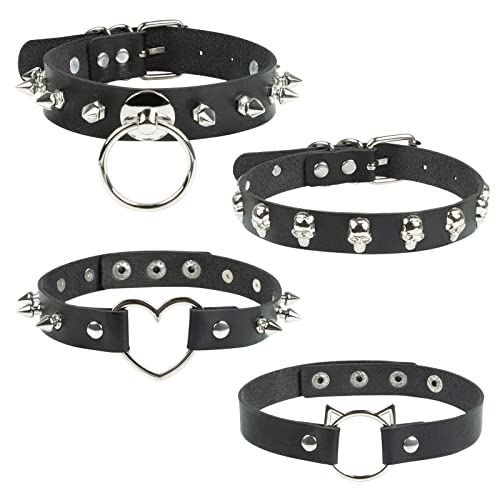 Comius Sharp Collar de Gargantilla, 4 Piezas Gótico Gargantillas de Cuero Collar Gargantilla de Estilo Punk Collar Juego de Gargantilla de Cuero PU (D)