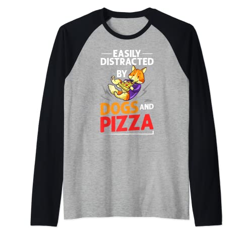 Pizza Perro Comer a domicilio Pizzeria Cachorros italianos Camiseta Manga Raglan