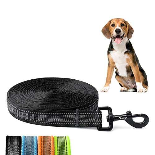 Toozey Correa de Adiestramiento para Perros, 5 m, 10 m, 15 m, 20 m, Correa Perro Larga de Goma para Perro o Mascotas pequeños y Grandes con Correa de Mano y Bolsa de Almacenamiento, Negro, 5m x 2.5cm