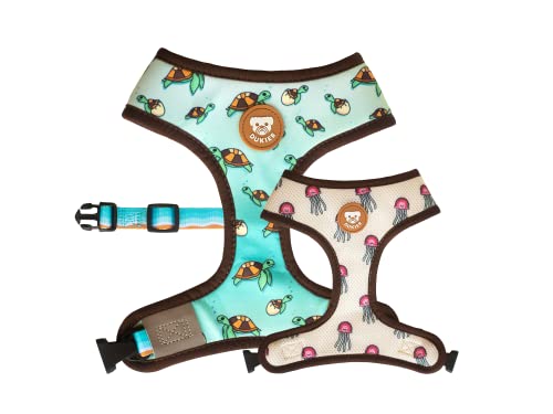 DUKIER - Arnés Reversible para Perro, Chaleco Antitirones, Transpirable y Reflectante para Mascotas, de Neopreno y Malla, Ajustable, Diseño de Turtle, Talla S