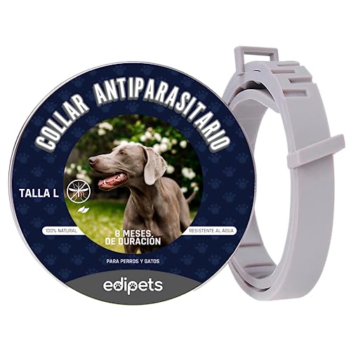 Edipets, Collar Antiparasitario Perros y Gatos, Eficaz contra Pulgas, Garrapatas, Larvas, Piojos y Mosquitos, para Mascotas Pequeñas, Medianas y Grandes.