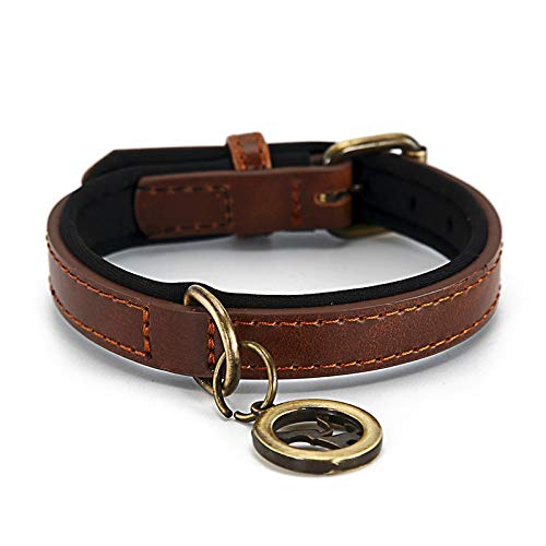 Collar De Perro,Cuello De Perro Ajustable para Mascotas Fuerte Y Cómodo Collar De Cuero De PU De Color Marrón Novedoso para Perros Collar De Perro para Perros Pequeños,Medianos Y Grandes Cachorro,S