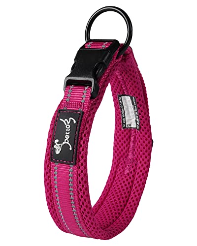 PETTOM Collar para Perros Gatos Pequeños Grandes Medianos Reflectante Suave Acolchado Impermeable Ajustable Transpirable con Etiqueta de Nombre para Caminar Correr Trekking Entrenamiento Rosa, XL