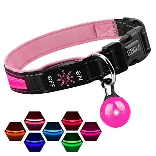 ETACCU Collar de Perro LED, Collar de Perros Ajustable con 3 Modos y 7 Colores, Collar Luminoso Impermeable Recargable por USB, Collares Básicos para Mascotas (Pequeño (30-45cm), Rosa)