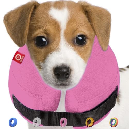 Ducomi Collar de Recuperación Inflable para Perros, Cono de Cuello Isabelino Ajustable para Mascotas Recuperación de Cirugía o Heridas - Previene la Infección por Arañazos y Picaduras (Rosa, S)