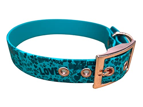 Collar para perro de material BioThane decorado, ancho medio (35-40 cm, Teal)