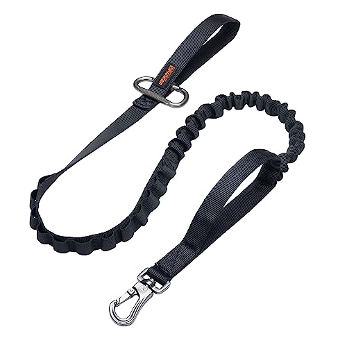 EXCELENTE Spanker Elite Bungee Correa para Perro Correa táctica para Perro Correa táctica Ajustable de Nylon para Perros Correa de Perro Militar de liberación rápida con 2 manijas de Control(Negro)