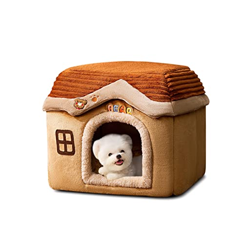 Galatée Cama De Cueva De Gato, Casa De Gato De Lujos De Lujosa Cálida y Acogedora, Cama De Mascotas Suave Para Gatitos y Cachorros, Casa De Cuevas De Gato Plegable, Cama Para Perros Lavable(L, Marrón)