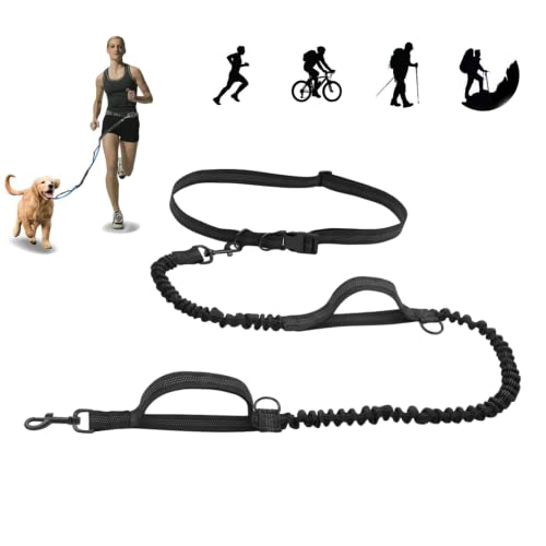 Correa para Perros Manos Libres(160cm-250 cm) con Costuras Reflectantes, Correa para Correr, cinturón Ajustable, Mango de Doble Control, Correa elástica.