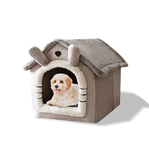 Galatée Cama De Cueva De Gato, Cama Lavable para Perros, Iglú De Felpa Cálida y Acogedora para Gatos, Casa para Mascotas Plegable, Cama para Mascotas con Fondo Antideslizante(S, Gato Gris)