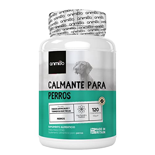 Calmante para Perros - 120 Comprimidos Sabor Pollo, Tranquilizante para Perros y Cachorros, Antiestres Natural y con Vitaminas para Aliviar Estres, Cambios, Viajes, Ruidos y Fuegos Artificiales